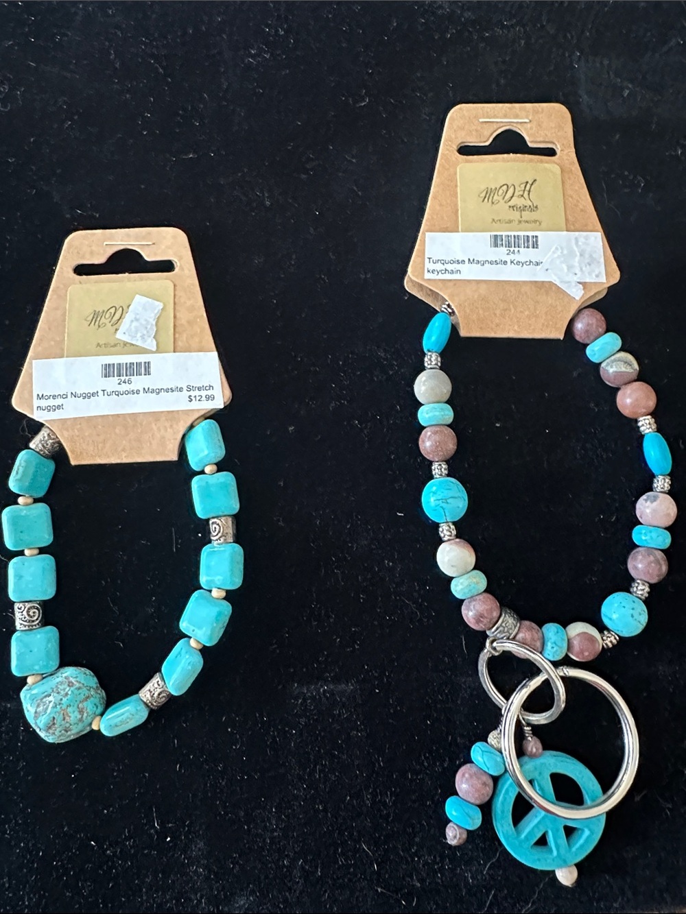 Turquoise Nugget Stretch Bracelet and Keyring  with Silver Accents by MDH